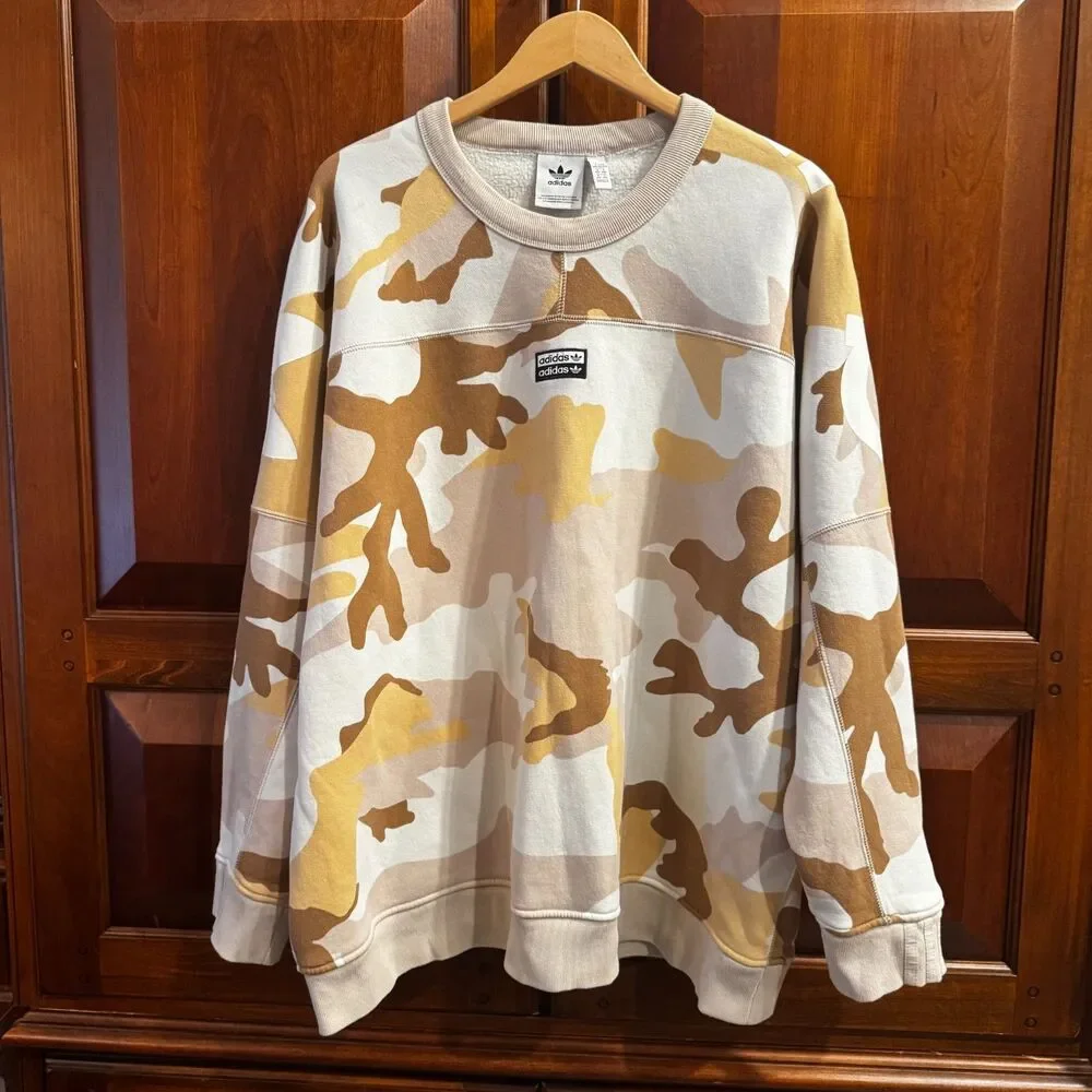 Adidas Originals R.Y.V. Brown Beige Camouflage Crewneck Sweatshirt Men's 2XL